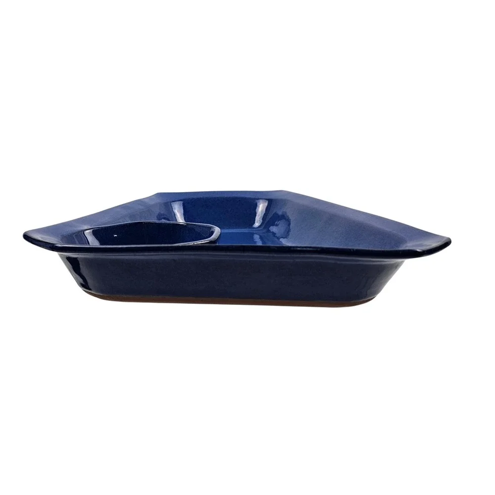 Studio Pottery Cobalt Blue Asymmetrical Chip and Dip Platter Artist Signed AG
